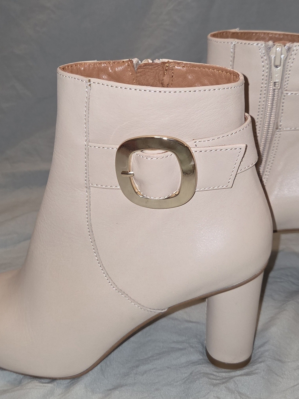 Marian (Made In Spain) Soft Bone, Ankle Booties with Gold Buckle